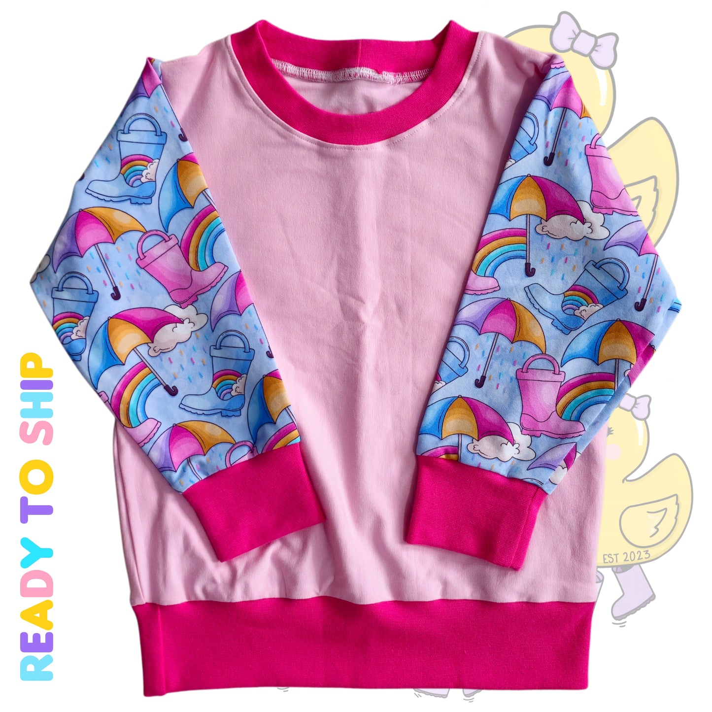 2-3 YEARS - Pink umbrella saver jumper (cotton jersey)