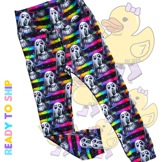 3-4 YEARS - Neon ghost leggings, cuffed with yoga waistband