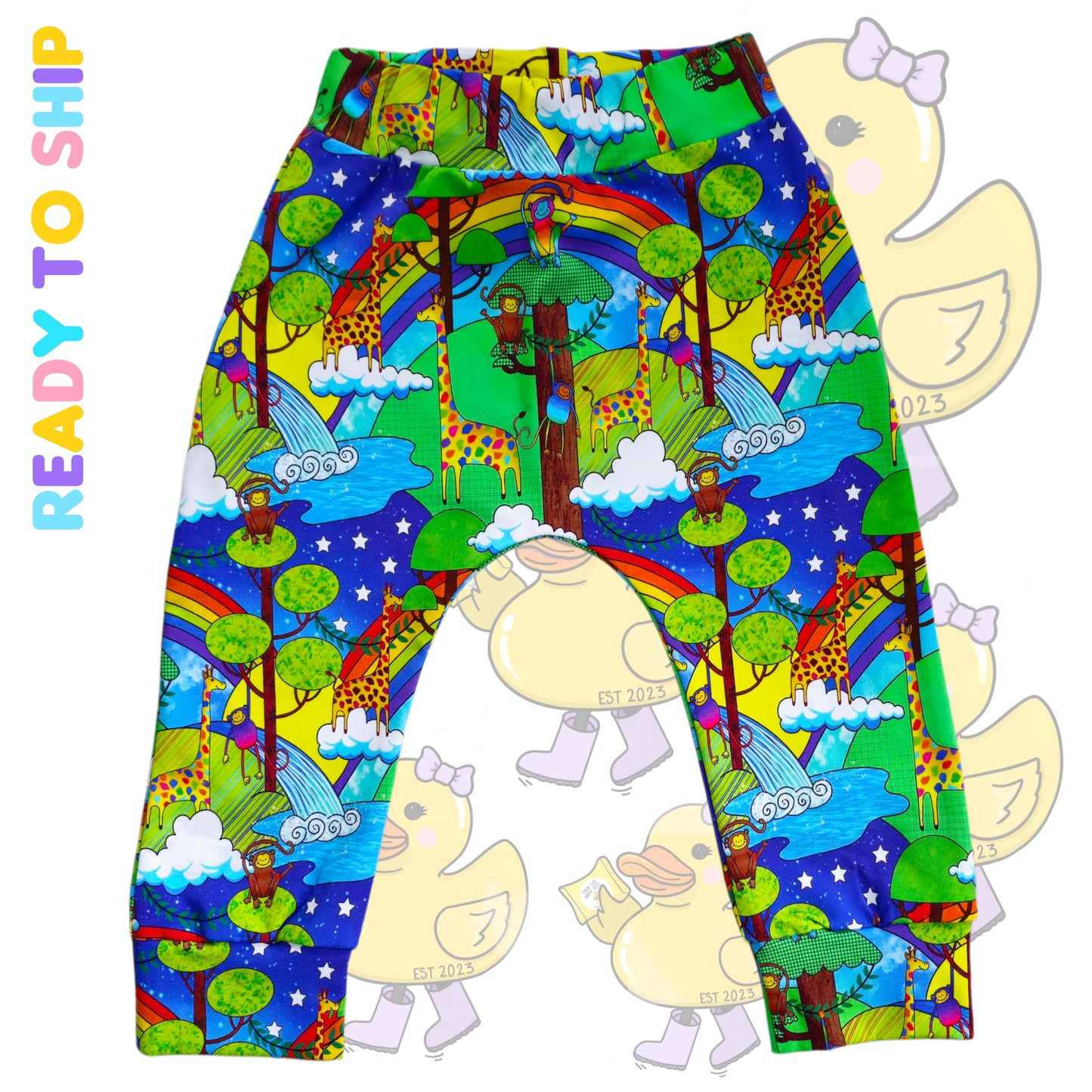 9-12 MONTHS - Rainbow jungle jogger harems