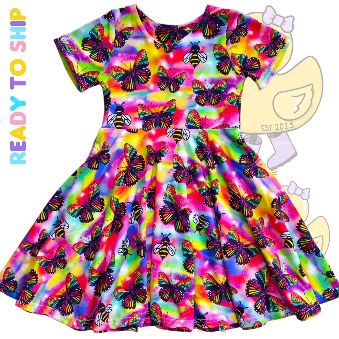 4-5 YEARS - Ombre butterfly full circle twirly dress short sleeve