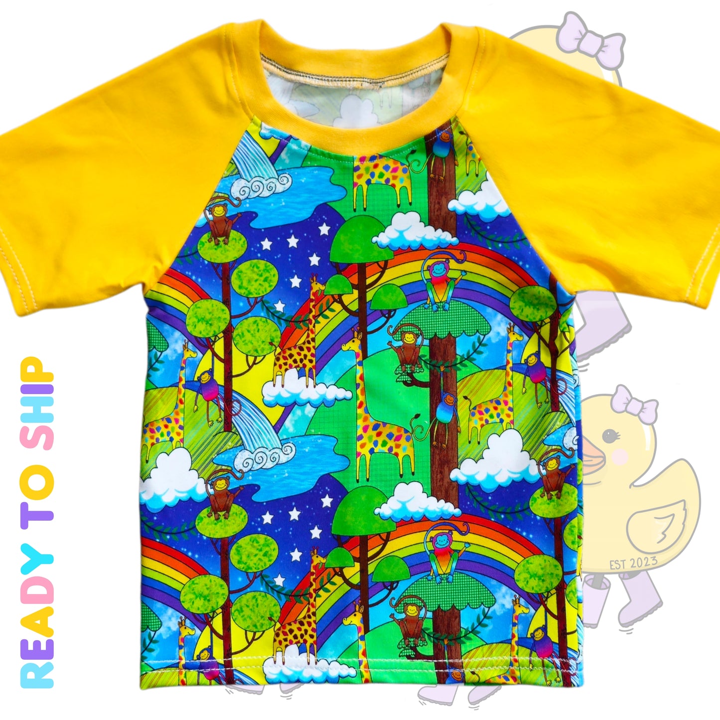 2-3 YEARS - Rainbow jungle raglan tee