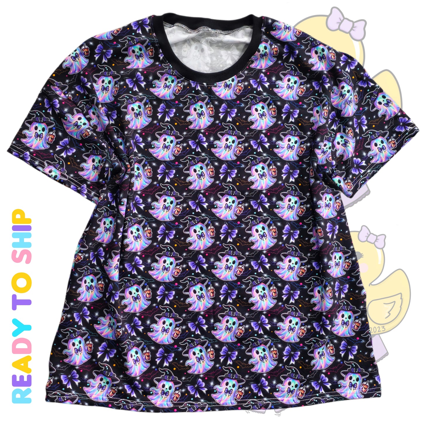 UK 12-14 ADULTS - Boo bows black oversized Tshirt