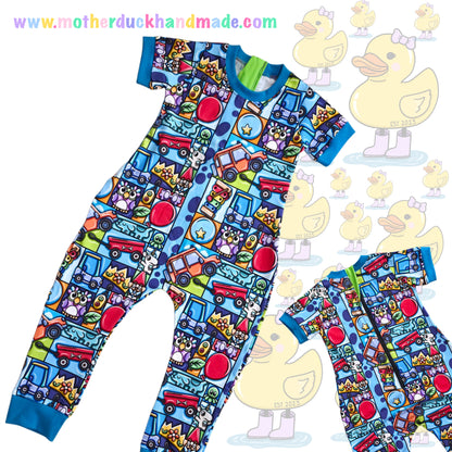 Gabrielles Beatbox romper - Long/Short sleeve, no hood, zip fitting included, full print 2" cuffs.