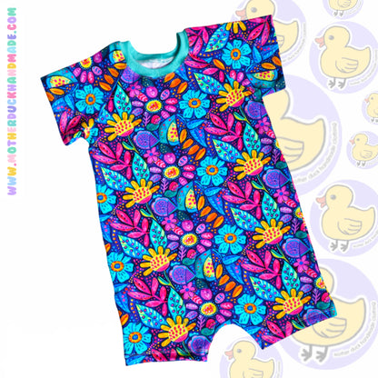 Raglan short romper - pull on (0-6Y)