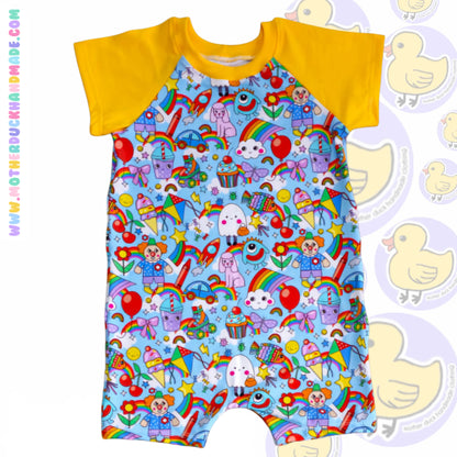 Raglan short romper - pull on (0-6Y)