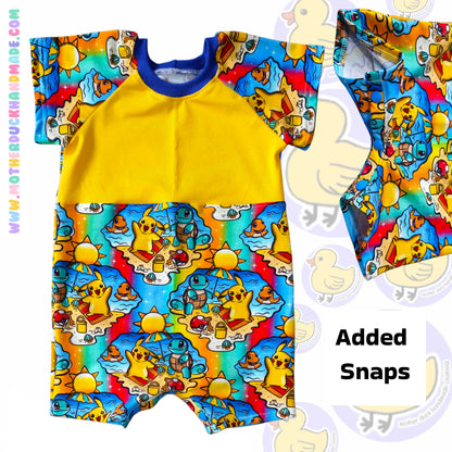 Raglan short romper - pull on (0-6Y)