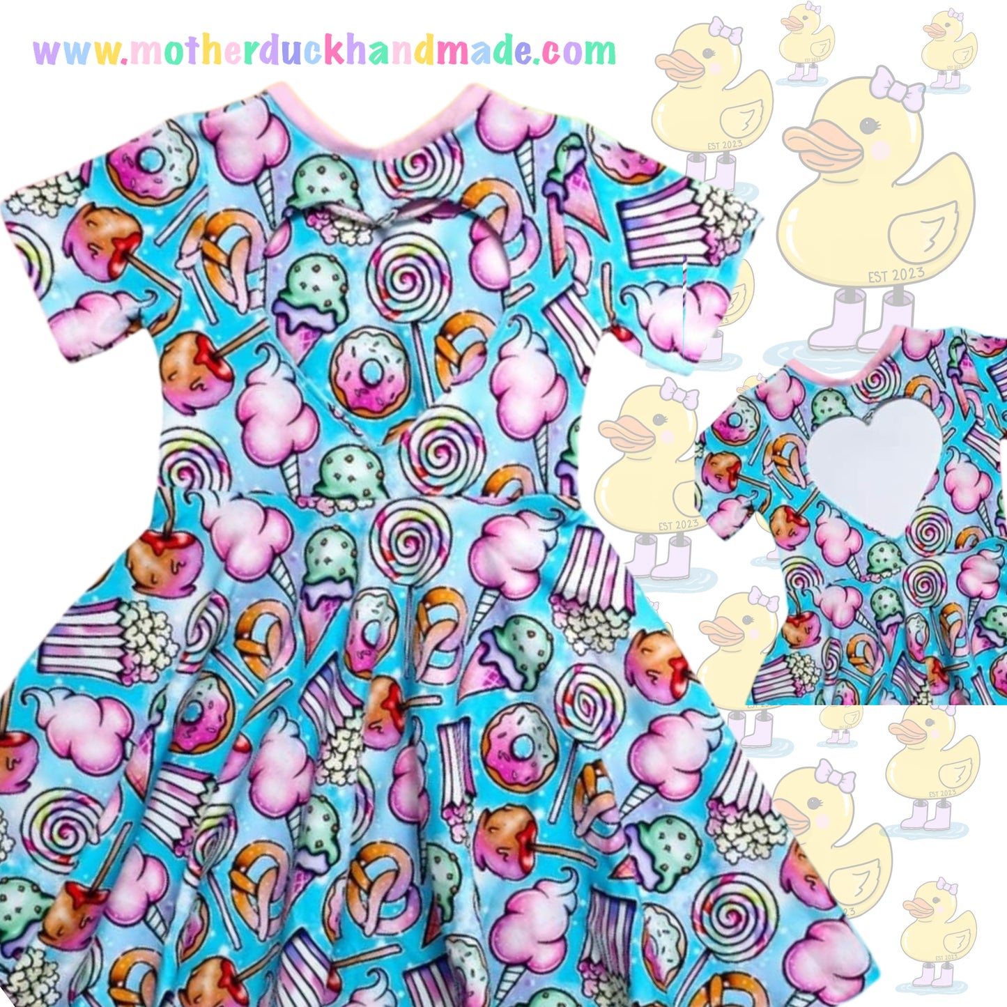 Childrens full circle HEART BACK twirly dress (0-12Y)