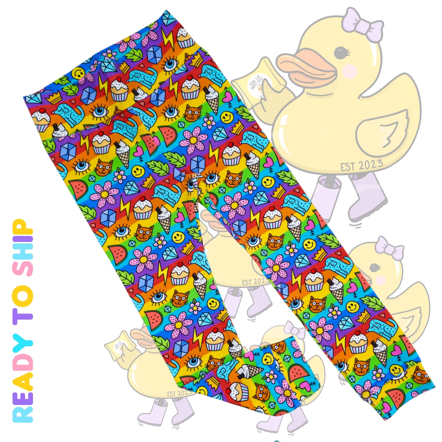 4-5 Years - Rainbow doodles leggings (yoga,cuffed)