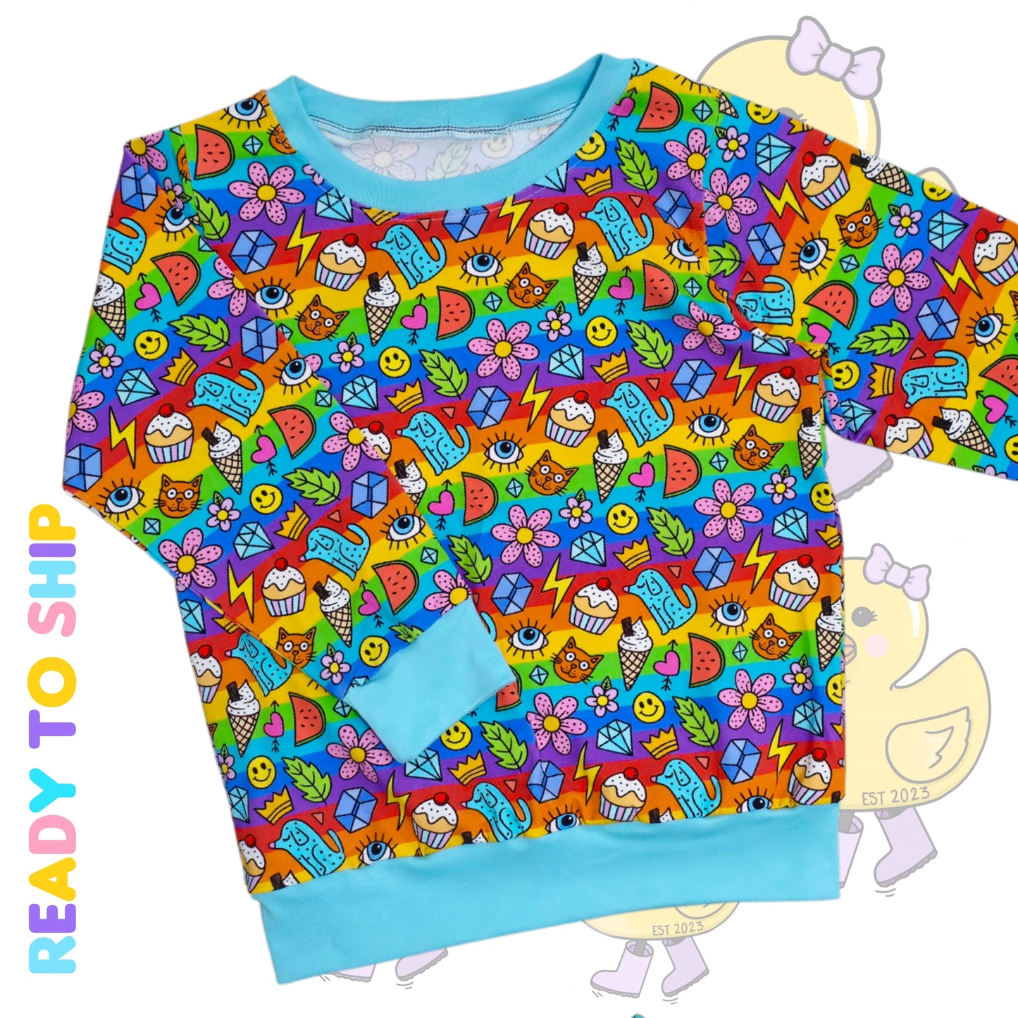6-7 Years - Rainbow doodles jumper (jersey)
