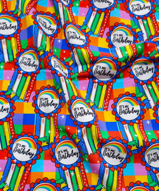 LIMITED IN STOCK - Birthday badge (cotton jersey) enough for 1 birthday outfit or dress.